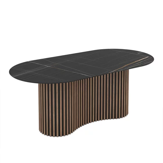 Masa dining cu riflaje OSCAR 200, 200x100x76 cm, MDF Nuc/Negru MAT picture - 1
