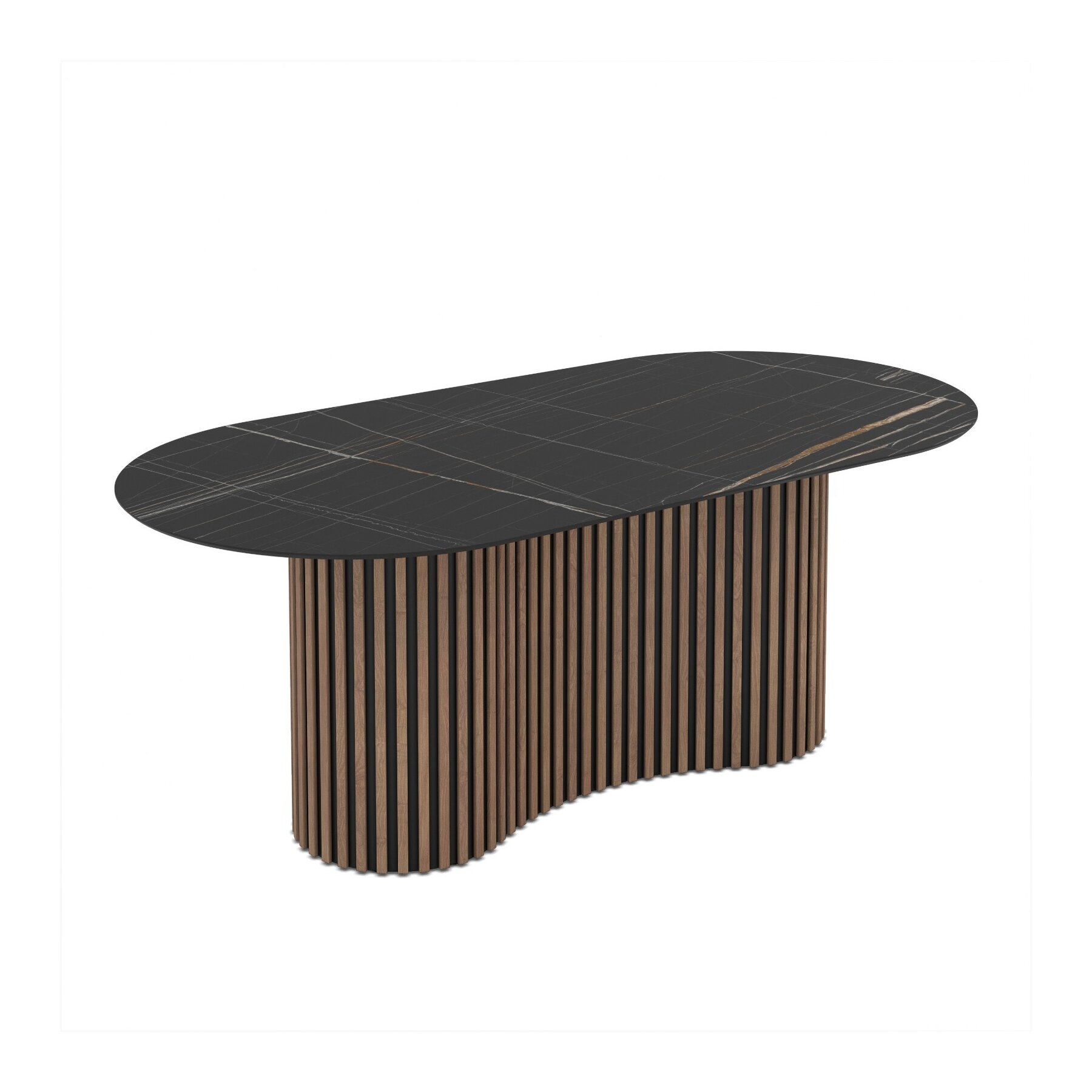 Masa dining cu riflaje OSCAR 200, 200x100x76 cm, MDF Nuc/Negru MAT