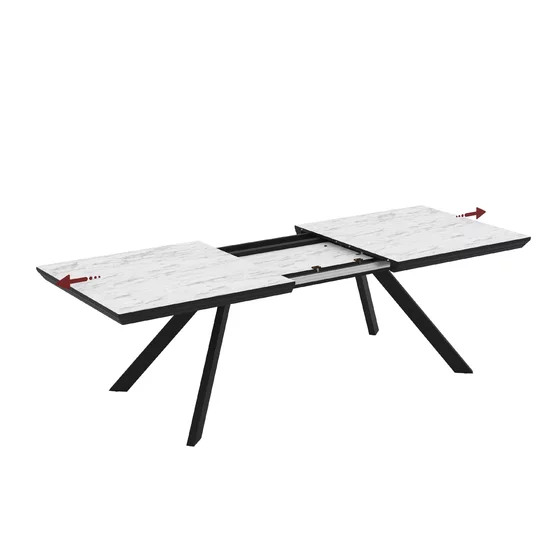Masa Extensibila Corin 200, 200-277x100x76 cm, Metal/MDF, Negru/Alb Marmura Super Mat picture - 2