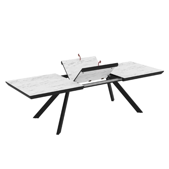Masa Extensibila Corin 200, 200-277x100x76 cm, Metal/MDF, Negru/Alb Marmura Super Mat picture - 3