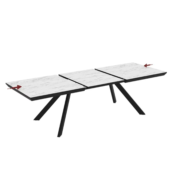 Masa Extensibila Corin 200, 200-277x100x76 cm, Metal/MDF, Negru/Alb Marmura Super Mat picture - 4
