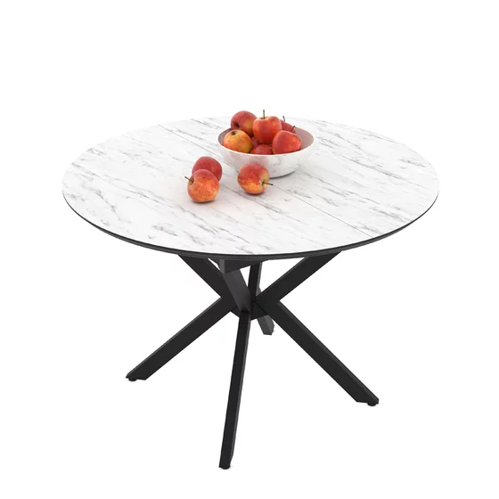 Masa Extensibila Dobok 110, 110-145x110x76 cm, Metal/MDF, Negru/Alb Marmura Super mat picture - 2
