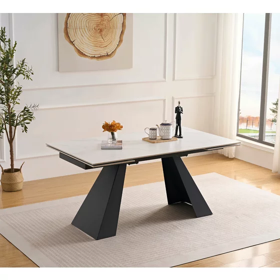 Masa Extensibila Donna, 160-200-240x90x75 cm, Metal/Piatra Sinterizata, Alb/Gri Inchis picture - 2