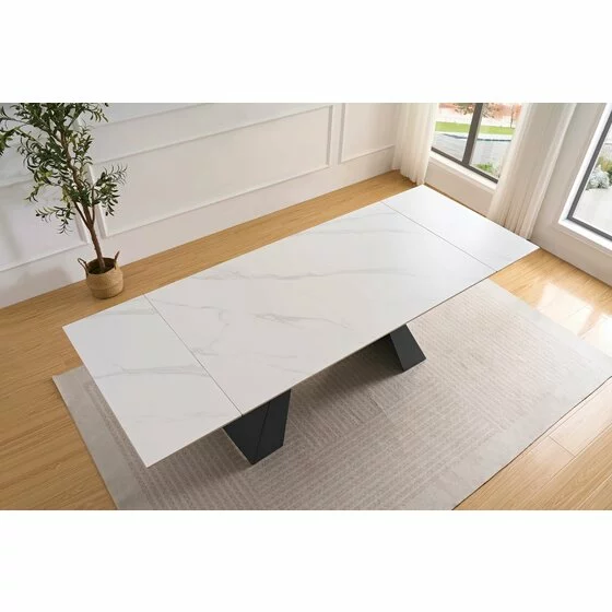 Masa Extensibila Donna, 160-200-240x90x75 cm, Metal/Piatra Sinterizata, Alb/Gri Inchis picture - 3