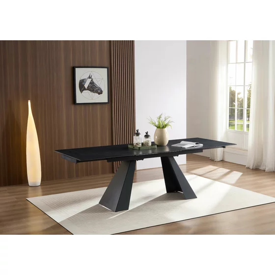 Masa Extensibila Donna, 160-200-240x90x75 cm, Piatra Sinterizata, Negru/Gri Inchis picture - 1