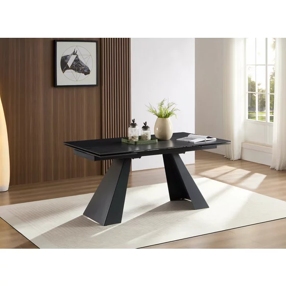 Masa Extensibila Donna, 160-200-240x90x75 cm, Piatra Sinterizata, Negru/Gri Inchis picture - 2