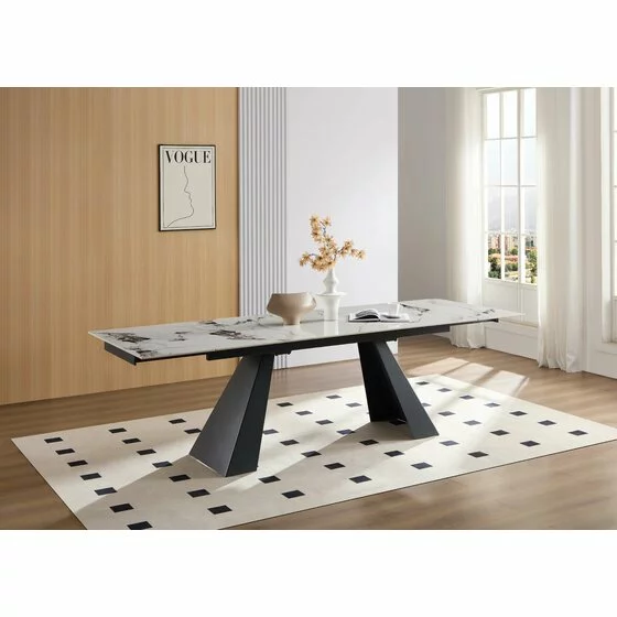 Masa Extensibila Donna, 180-220-260x90x75 cm, Metal/Piatra Sinterizata, Alb Tip Piatra/Gri Inchis picture - 1