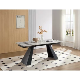 Masa Extensibila Donna, 180-220-260x90x75 cm, Metal/Piatra Sinterizata, Alb Tip Piatra/Gri Inchis