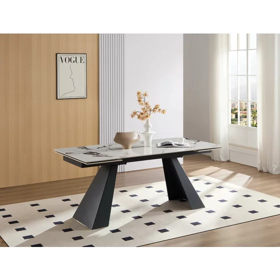 Masa Extensibila Donna, 180-220-260x90x75 cm, Metal/Piatra Sinterizata, Alb Tip Piatra/Gri Inchis picture - 2