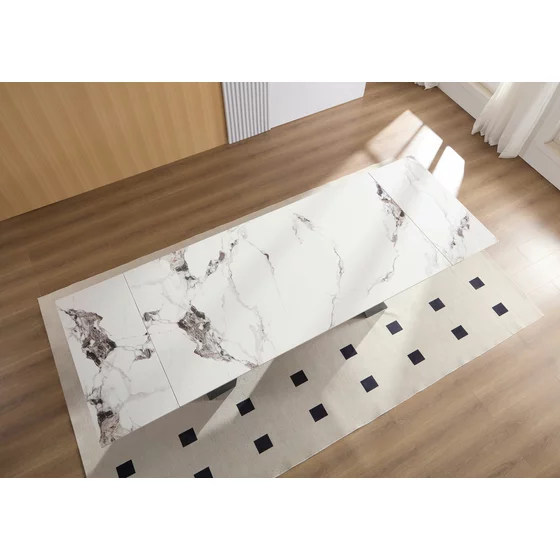 Masa Extensibila Donna, 180-220-260x90x75 cm, Metal/Piatra Sinterizata, Alb Tip Piatra/Gri Inchis picture - 3