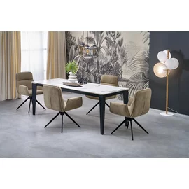 Masa Extensibila Hagen 137, 141-201x81x76 cm, Otel Vopsit/Piatra Sinterizata, Negru/Alb Marmura