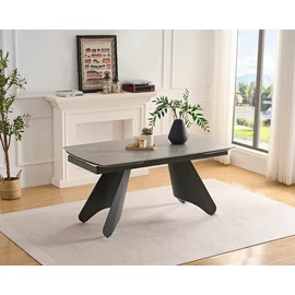 Masa Extensibila Shape, 160-200-240x90x75 cm, Metal/Piatra Sinterizata, Gri Deschis/Gri