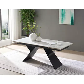 Masa Extensibila Yvone 180-220-260x90x75 cm, Metal/Piatra Sinterizata, Alb Piatra/Negru