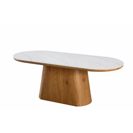 Masa Ovala Gordon, 200x90x75 h cm, MDF/Ceramica, Nuc American/Alb Ceramic