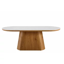 Masa Ovala Gordon, 200x90x75 h cm, MDF/Ceramica, Nuc American/Alb Ceramic