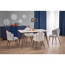 Masa Hagen 134, 120x70x76 cm, Metal/Piatra Sinterizata, Negru/Alb Marmura