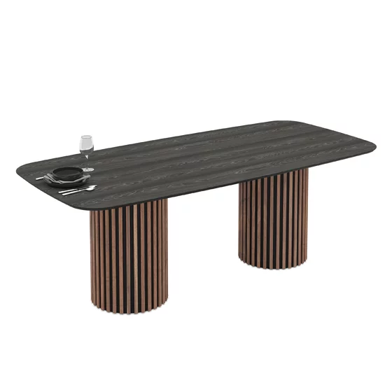 Masa Oslo, 220x103x76 cm, MDF, Stejar-Negru/Gri picture - 4