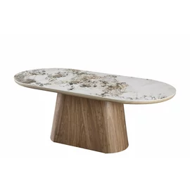 Masa Ovala Gordon, 200x100x75 h cm, MDF/Piatra Sinterizata, Stejar/Beige Pandora