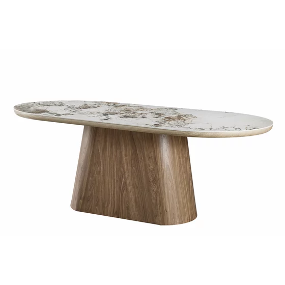 Masa Ovala Gordon, 200x100x75 h cm, MDF/Piatra Sinterizata, Stejar/Beige Pandora picture - 2