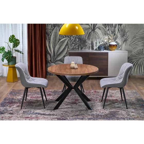 Masa Rotunda Peroni, 100-250x100x75 h cm, Metal/MDF Laminat - Negru/Nuc picture - 1