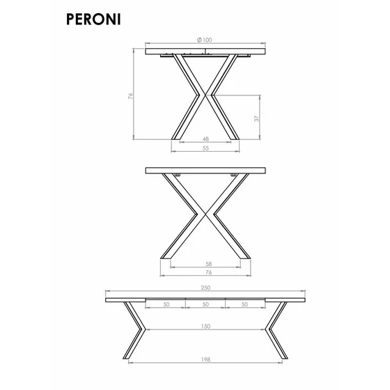 Masa Rotunda Peroni, 100-250x100x75 h cm, Metal/MDF Laminat - Negru/Nuc picture - 8
