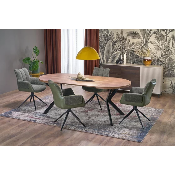 Masa Rotunda Peroni, 100-250x100x75 h cm, Metal/MDF Laminat - Negru/Nuc picture - 2