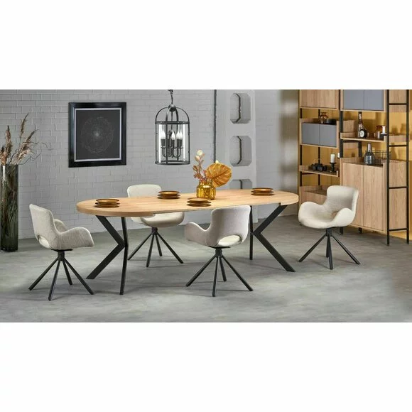 Masa Rotunda Peroni, 100-250x100x75 h cm, Metal/MDF Laminat - Negru/Stejar Auriu picture - 3