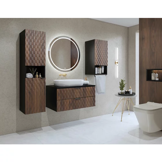 Mobilier de Baie Enzo, 3 Piese, Fronturi MDF,  Negru Onyx/Catania picture - 1