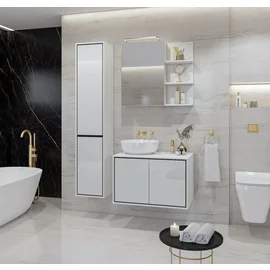 Mobilier de Baie Irvine, 3 Corpuri Supendate, Fronturi MDF,  Alb Lucios