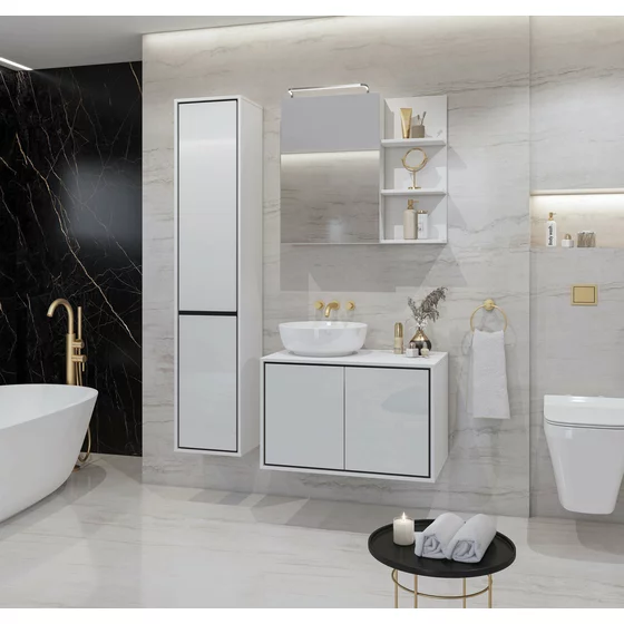 Mobilier de Baie Irvine, 3 Corpuri Supendate, Fronturi MDF,  Alb Lucios picture - 1