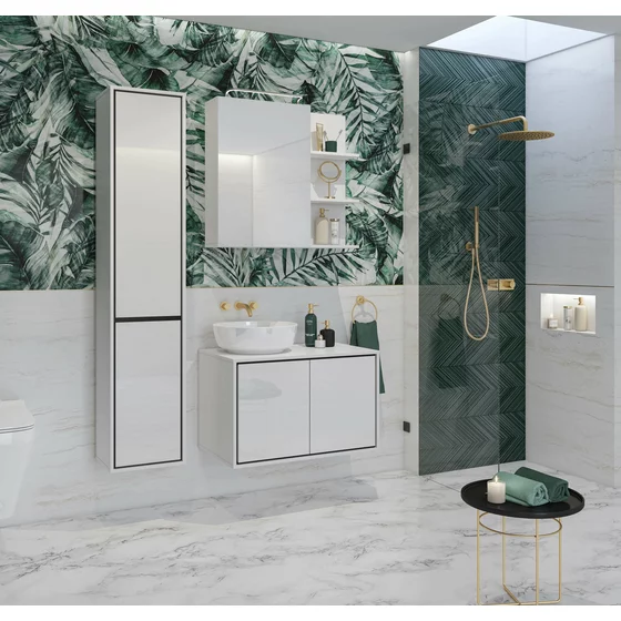 Mobilier de Baie Irvine, 3 Corpuri Supendate, Fronturi MDF,  Alb Lucios picture - 2