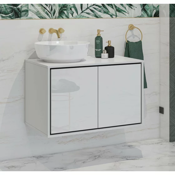 Mobilier de Baie Irvine, 3 Corpuri Supendate, Fronturi MDF,  Alb Lucios picture - 9