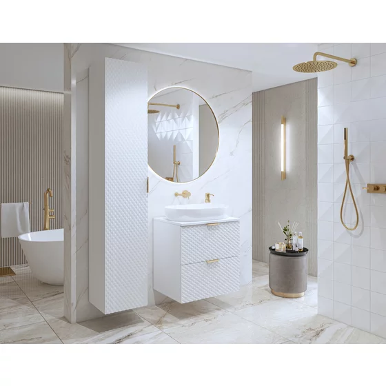 Mobilier de Baie Laura, 2 Corpuri Supendate, Fronturi MDF, Alb picture - 1