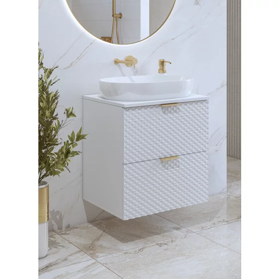 Mobilier de Baie Laura, 2 Corpuri Supendate, Fronturi MDF, Alb picture - 2
