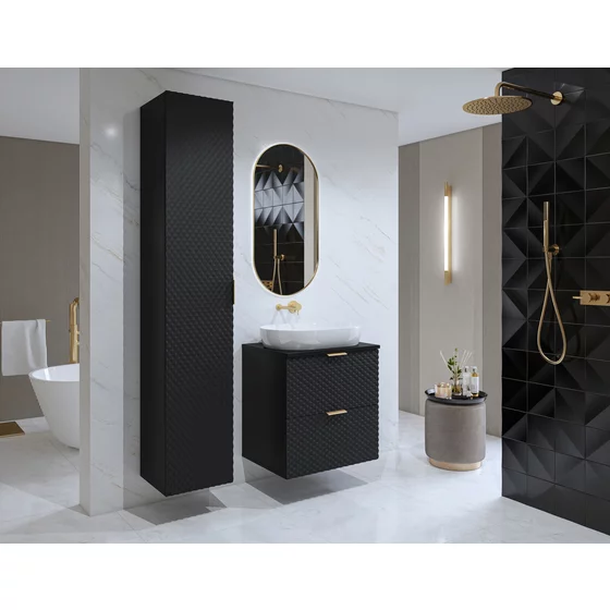 Mobilier de Baie Laura, 2 Corpuri Supendate, Fronturi MDF, Negru picture - 1