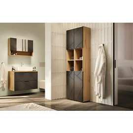 Mobilier de Baie Mazi, 4 piese - Stejar Wotan/Negru
