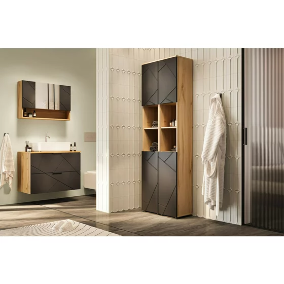 Mobilier de Baie Mazi, 4 piese - Stejar Wotan/Negru picture - 1