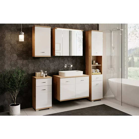 Mobilier de Baie Sting, Front MDF - Stejar Artisan/Alb Lucios picture - 1
