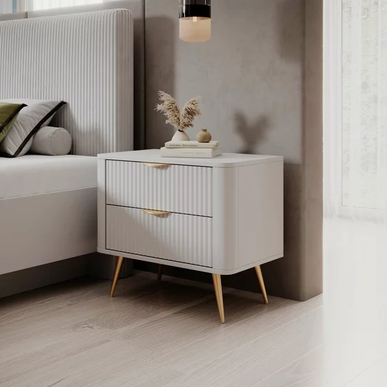 Noptiera Lante 2 Sertare, 63.2x38x55.3 cm, MDF, Alb picture - 5