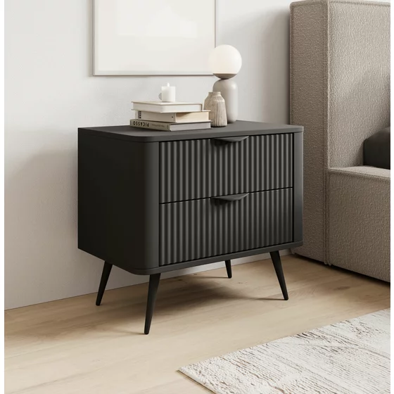 Noptiera Lante 2 Sertare, 63.2x38x55.3 cm, MDF, Negru picture - 1