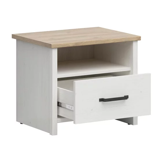 Noptiera Loksa, 55x42.5x47.5 cm, Pal Melaminat, Pin Alb/ Stejar Gradson picture - 3
