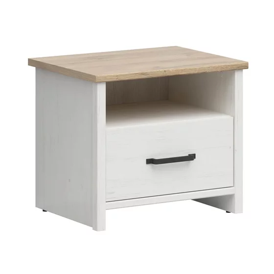 Noptiera Loksa, 55x42.5x47.5 cm, Pal Melaminat, Pin Alb/ Stejar Gradson picture - 1