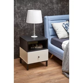 Noptiera Silva, 40x40x52 cm, Pal Melaminat, Negru/Alb