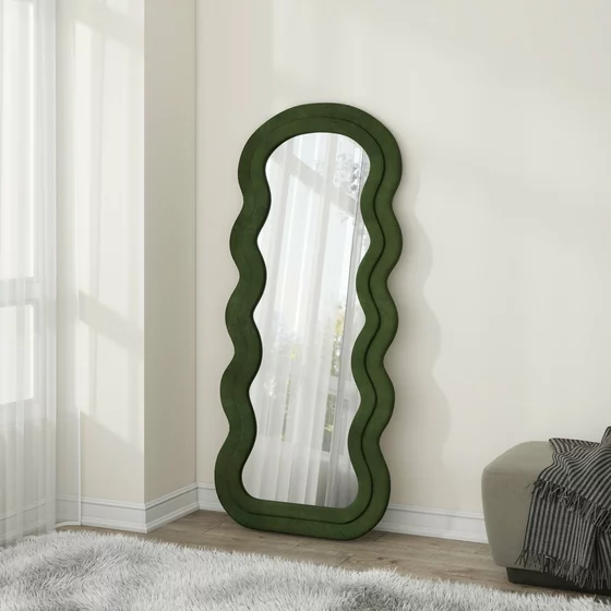 Oglinda Decorativa Helg 100, 70x3x160 cm, Rama MDF Tapitata cu Catifea, Verde Olive picture - 5