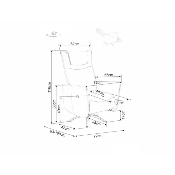 Fotoliu cu Recliner Electric Notos, 72x83-160x116 cm, Piele Sintetica, Gri picture - 9