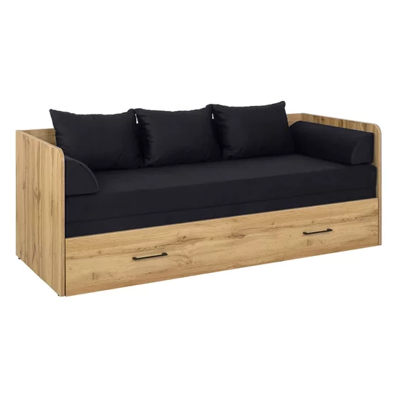 Pat cu Sertar, Perne si Saltea Timber, 80-160x200 cm, Pal Melaminat -  Stejar Wotan - picture - 4