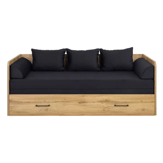 Pat cu Sertar, Perne si Saltea Timber, 80-160x200 cm, Pal Melaminat -  Stejar Wotan - picture - 5