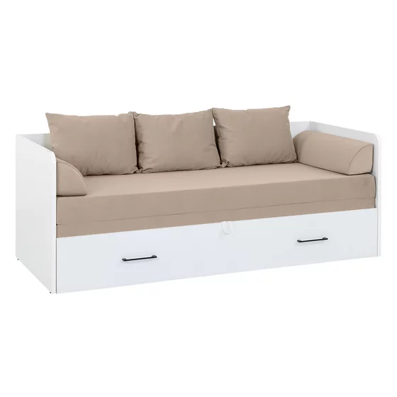 Pat cu Sertar, Perne si Saltea Timber, 80-160x200 cm, Pal Melaminat - Alb Lucios - picture - 1