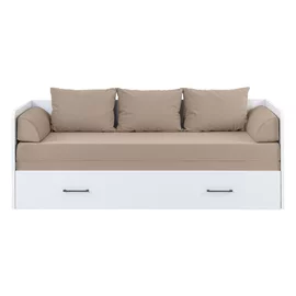 Pat cu Sertar, Perne si Saltea Timber, 80-160x200 cm, Pal Melaminat - Alb Lucios -