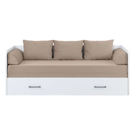 Pat cu Sertar, Perne si Saltea Timber, 80-160x200 cm, Pal Melaminat - Alb Lucios - picture - 2